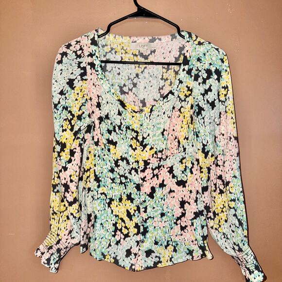 LOFT Ann Taylor Womens Multicolor Floral Long Sleeve Blouse Top - Size XXS - Picture 6 of 8